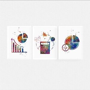 Colorful Abstract Office Wall Art Set office accountant bookkeeper gift 8x10 NEW